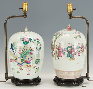 2 Chinese Famille Rose Ginger Jar Lamps