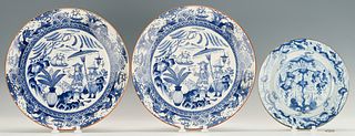 Three (3) Asian Blue & White Porcelain Plates inc. Persian Market