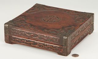 Qing Lacquer Nanmu Carved Box, w/ COA