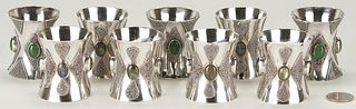 Set of 9 Sterling Indonesian Napkin Rings w/ Stones