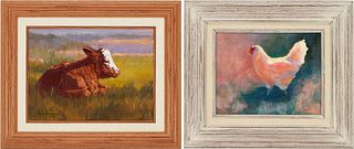 2 Farm Animal Oil Paintings, incl. Julie Jeppesen