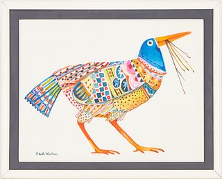 Clark Walker W/C Painting, Bird with Twigs