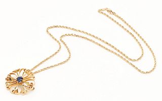 Ladies 14K Gold & Sapphire Necklace