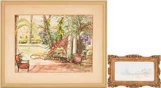 Two Watercolor Paintings, Sir Hugh Casson and Palm Beach, FL.