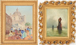 2 Small Signed Oil Paintings, Reynaldo Maya & Maritime Ship