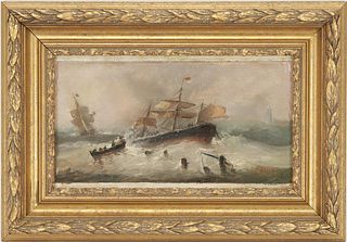 Attr. Jean Georges O/C Maritime Painting, Signed