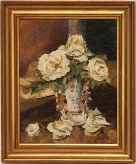 Ludvig Jacobsen O/C Painting, Still Life w/ White Flowers