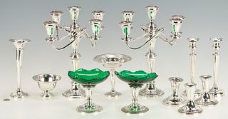 12 pc Weighted Sterling Silver, Candelabras, Candlesticks, Compotes