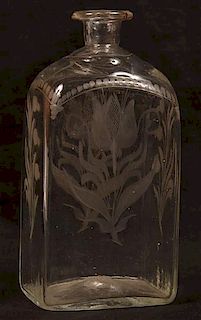 Steigel Type Blown Colorless Glass Case Bottle.