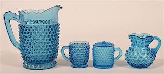 Four Pieces of Blue Hobnail Glassware.