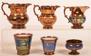Six Various Pieces of Copper Lustre China.