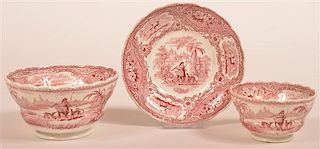 Two Pcs. of Red Staffordshire "Columbus" China.