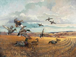 George Browne (1918-1958), Mallards Gleaning the Stubble