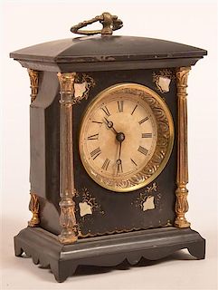 Unsigned Black Enameled Case Carriage Clock.