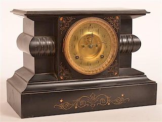 Ansonia Black Enameled Case Mantel Clock.