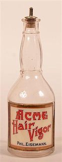"Acme Hair Vigor" Bent Glass Label Tonic Bottle.