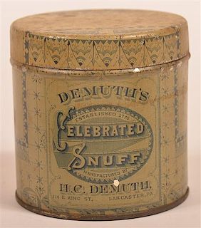 "Demuth's Celebrated Snuff" Tin Litho. Canister.