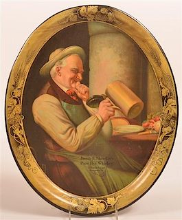Oval Tin Lithograph Whiskey Advertising Tray.