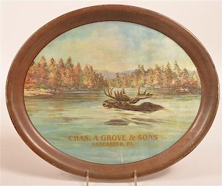 Oval Tin Lithograph Whiskey Advertising Tray.