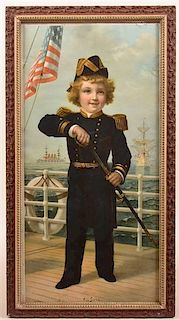 Litho. of a Boy in Naval Uniform,  "On Deck".