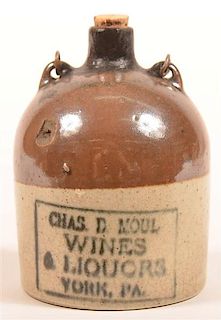 Chas. D. Moul York, PA Miniature Stoneware Jug.