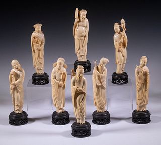 (SET OF 8) CHINESE IVORY FIGURES, LATE QING/REPUBLIC PERIOD