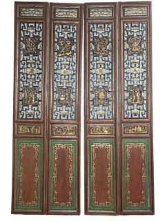 4-FOLD CHINESE SCREEN MADE UP FROM LARGE HEAVY 18TH C. CARVED ARCHITECTURAL PANELS.