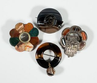 (4) SCOTTISH AGATE BROOCHES