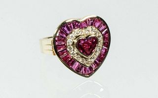 LADIES 14K GOLD, RUBY AND DIAMOND RING