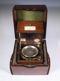 19TH C. ENGLISH MARINE CHRONOMETER BY FRENCH & PORTHOUSE LONDON, IN DOUBLE MAHOGANY CASE