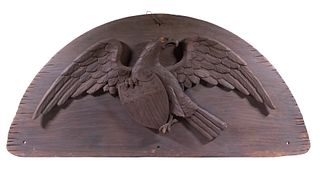 EARLY 19TH C. AMERICAN EAGLE CARVED WOOD FOLK ART PLAQUE
