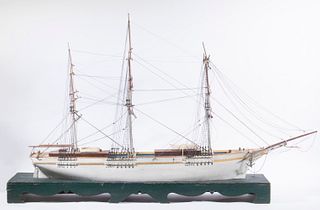 NAIVE 19TH C. SHIP MODEL ON STAND