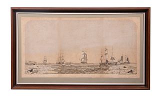 RARE WHALING PRINT BY BENJAMIN RUSSELL (MA, 1804-1885)