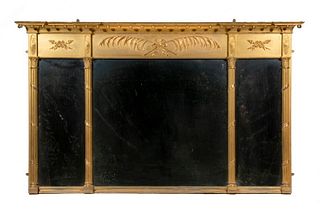 LARGE FEDERAL PERIOD GILT OVERMANTEL MIRROR