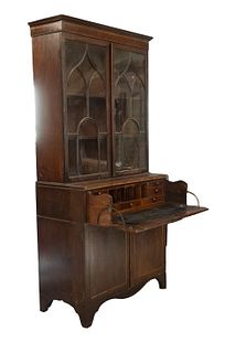 CHIPPENDALE BUTLERS DESK WITH BOOKCASE