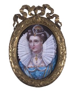 18TH C. MINIATURE ENAMEL PORTRAIT OF QUEEN ELIZABETH I OF ENGLAND