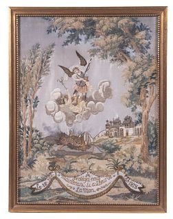 FRENCH RAISED TRAPUNTO NEEDLEWORK WITH ANGEL, 1818