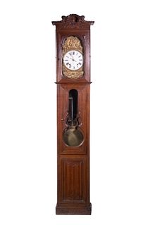 FRENCH 18TH C. CLOCK WORKS IN LATER QUARTER-SAWN OAK CASE