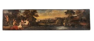18TH C. ITALIAN PAINTING OF NUDES & SATYR IN LANDSCAPE