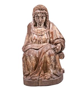 ANTIQUE CARVED RELIGIOUS FIGURE, PROBABLY LOWER GERMANY