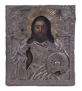 ICON OF CHRIST WITH SILVERPLATE OKLAD