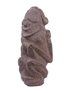 TAINO CARVED STONE CROUCHING FIGURE, ROUGH TEXTURE