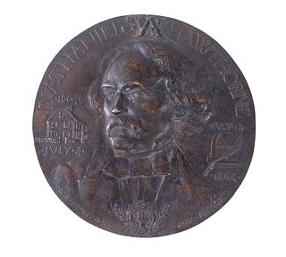 BRONZE ROUNDEL OF NATHANIEL HAWTHORNE FOR THE GROLIER CLUB, NYC