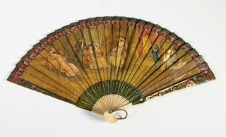 CIRCA 1860'S FRENCH HANDPAINTED LADIES IVORY HAND FAN