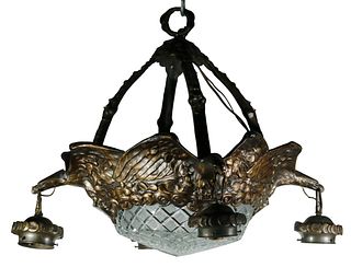 BRONZE AND CRYSTAL CHANDELIER WITH EAGLES AND CRYSTAL DOME