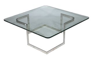 1970'S CHROME COFFEE TABLE WITH HEAVY TEMPERED GLASS TOP