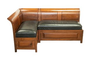 (2 PC) ROSEWOOD & LEATHER SECTIONAL