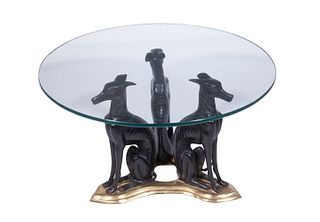 MAITLAND-SMITH BRONZE COCKTAIL TABLE WITH THREE WHIPPETS