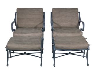 PAIR OF ARMCHAIR & OTTOMAN PATIO SETS IN PAINTED ALUMINUM
