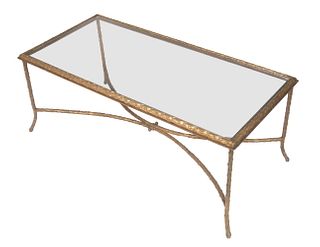 FINEST QUALITY GILT BRONZE GLASS TOP COFFEE TABLE, LOUIS XVI STYLE